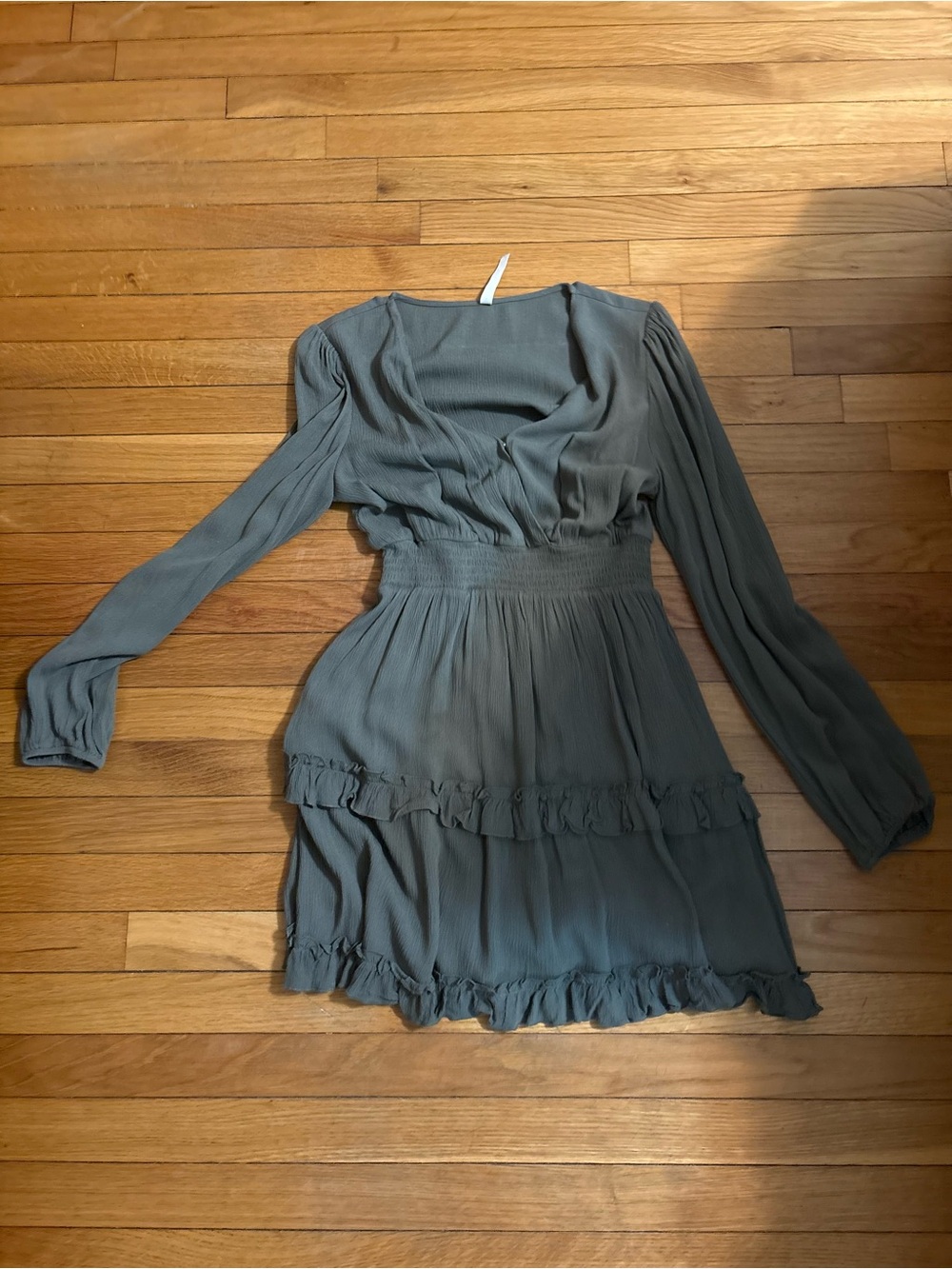 Long-Sleeve Ruffle Tiered Mini Dress in Sage Green